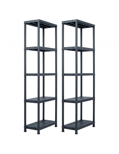 Scaffali 2 pz 125 kg 60x30x180 cm Nero in Plastica