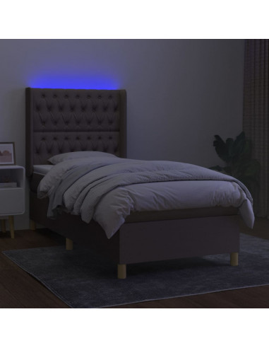 Letto a Molle con Materasso e LED Tortora 80x200 cm in Tessuto
