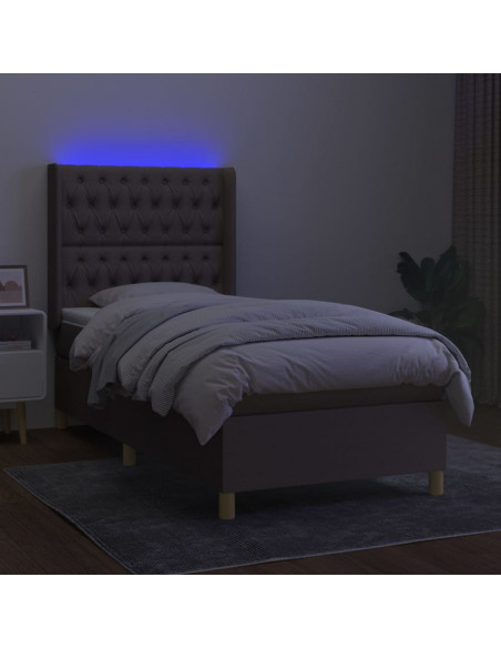Letto a Molle con Materasso e LED Tortora 80x200 cm in Tessuto