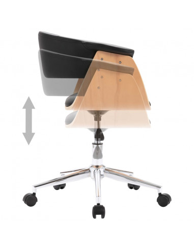 Sedia da Ufficio Girevole Nera in Legno Piegato e Similpelle