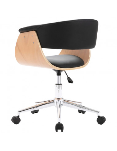 Sedia da Ufficio Girevole Nera in Legno Piegato e Similpelle