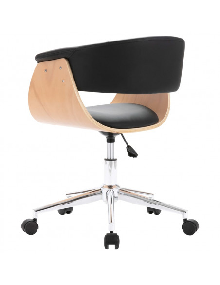 Sedia da Ufficio Girevole Nera in Legno Piegato e Similpelle