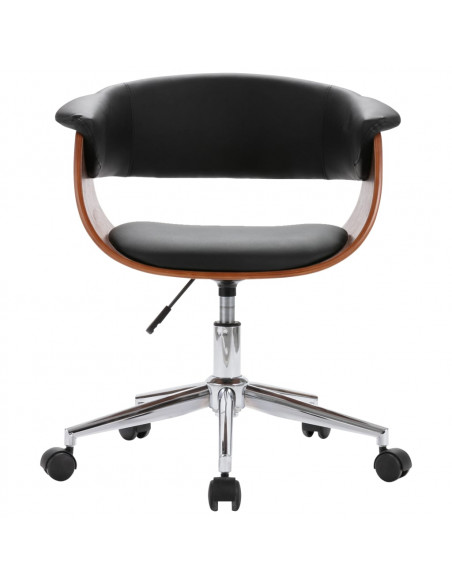 Sedia da Ufficio Girevole Nera in Legno Piegato e Similpelle