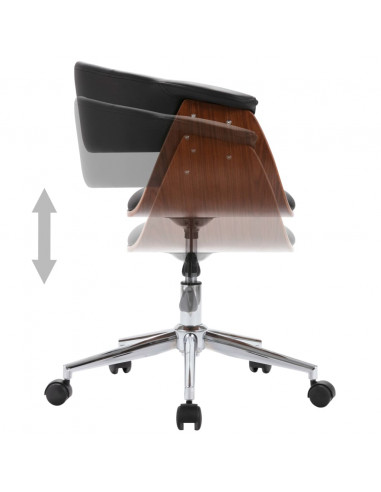 Sedia da Ufficio Girevole Nera in Legno Piegato e Similpelle