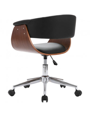 Sedia da Ufficio Girevole Nera in Legno Piegato e Similpelle