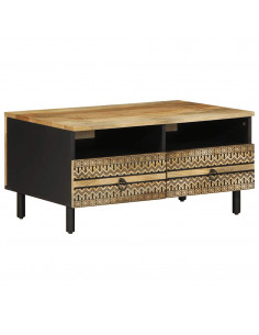 Tavolino da Salotto Nero 80x54x40cm Legno Massello Mango Grezzo 2