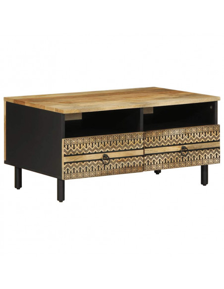 Tavolino da Salotto Nero 80x54x40cm Legno Massello Mango Grezzo
