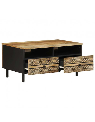Tavolino da Salotto Nero 80x54x40cm Legno Massello Mango Grezzo
