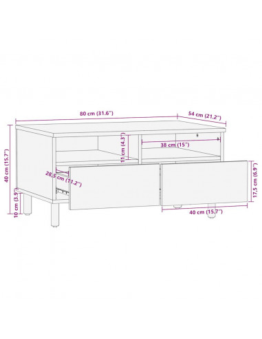 Tavolino da Salotto Nero 80x54x40cm Legno Massello Mango Grezzo