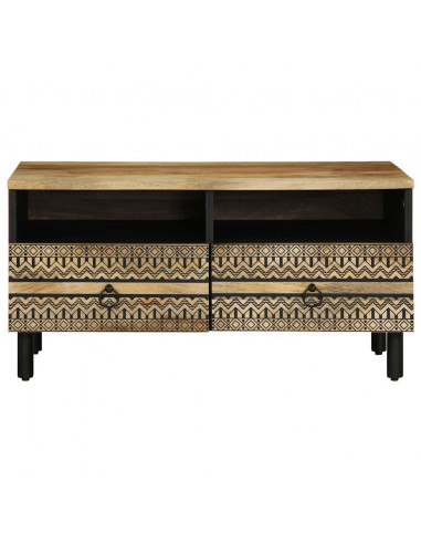 Tavolino da Salotto Nero 80x54x40cm Legno Massello Mango Grezzo