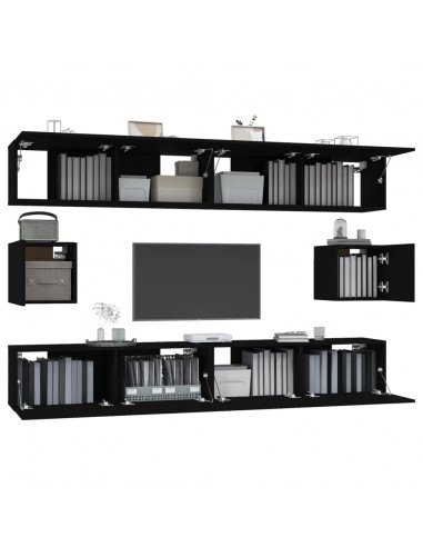 Set Mobili Porta TV 6 pz Nero in Legno Multistrato