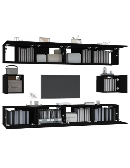 Set Mobili Porta TV 6 pz Nero in Legno Multistrato