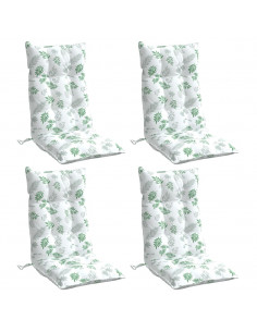 Cuscini Sedia Schienale Alto 4 pz Motivo Foglie Tessuto Oxford 2