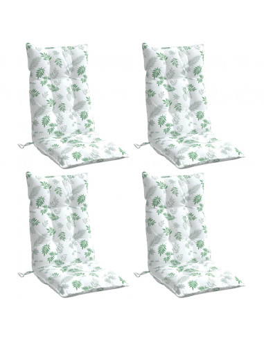 Cuscini Sedia Schienale Alto 4 pz Motivo Foglie Tessuto Oxford