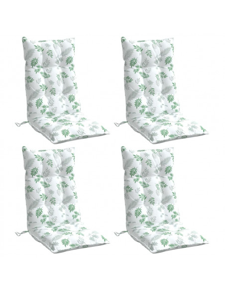 Cuscini Sedia Schienale Alto 4 pz Motivo Foglie Tessuto Oxford
