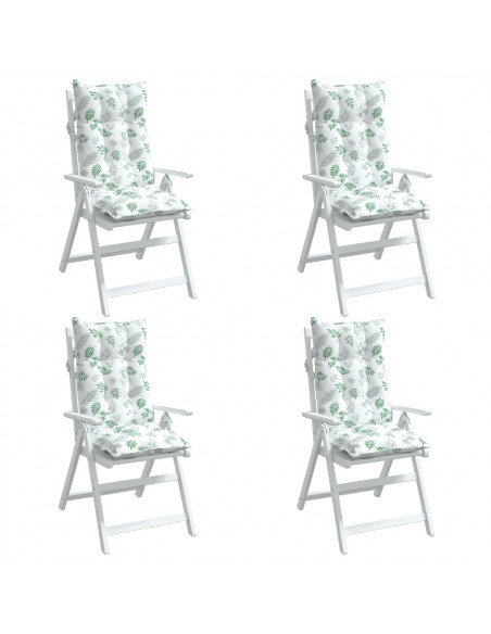 Cuscini Sedia Schienale Alto 4 pz Motivo Foglie Tessuto Oxford