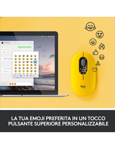 Logitech POP Mouse Wireless con Emoji personalizzabili, Tecnologia SilentTouch, Precisione e Velocità, Design Compatto, Bluetoo