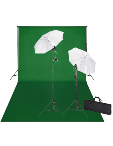 Set Studio Fotografico Fondale Verde 600x300 cm e Luci
