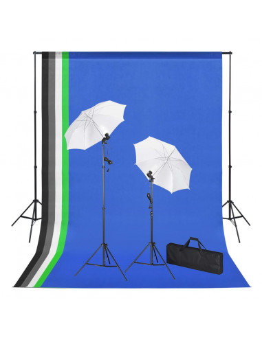 Set Studio Fotografico con Sfondi, Luci e Ombrelli