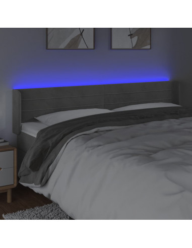 Testiera a LED Grigio Chiaro 203x16x78/88 cm in Velluto