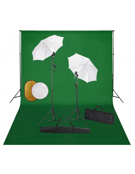 Kit Studio Fotografico con Luci Ombrelli Fondale e Riflettore