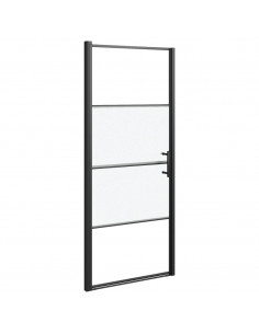 Parete Doccia 91x195 cm Vetro Temperato Semi Smerigliato Nero 2