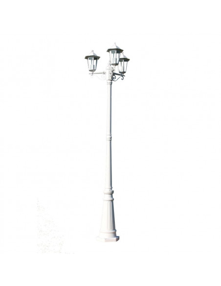 Lampione da Giardino a 3 Bracci 215 cm in Alluminio Bianco