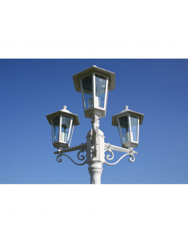 Lampione da Giardino a 3 Bracci 215 cm in Alluminio Bianco