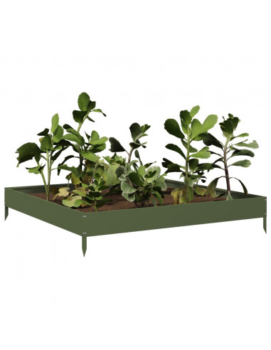 Fioriera Rialzata Giardino Verde Oliva 100x100x18,5 cm Acciaio
