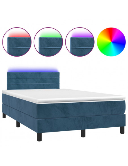 Letto a Molle con Materasso e LED Blu Scuro 120x200cm