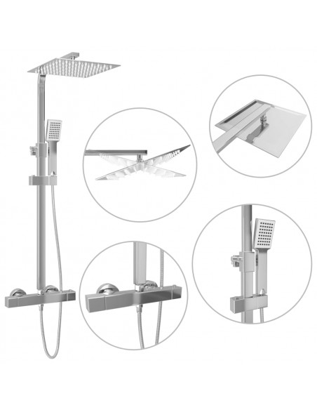 Set per Doccia a Doppio Soffione con Termostato Acciaio Inox