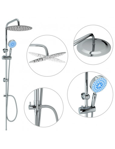 Set per Doccia a Doppio Soffione con Doccetta Acciaio Inox