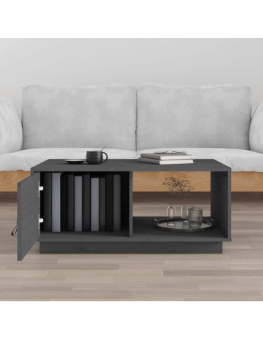 Tavolino da Salotto Grigio 80x50x35,5 cm Legno Massello di Pino