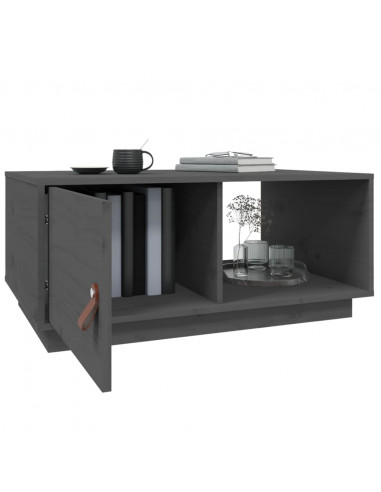Tavolino da Salotto Grigio 80x50x35,5 cm Legno Massello di Pino
