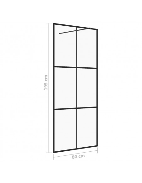 Parete Doccia Walk-in in Vetro Trasparente ESG Nera 80x195 cm