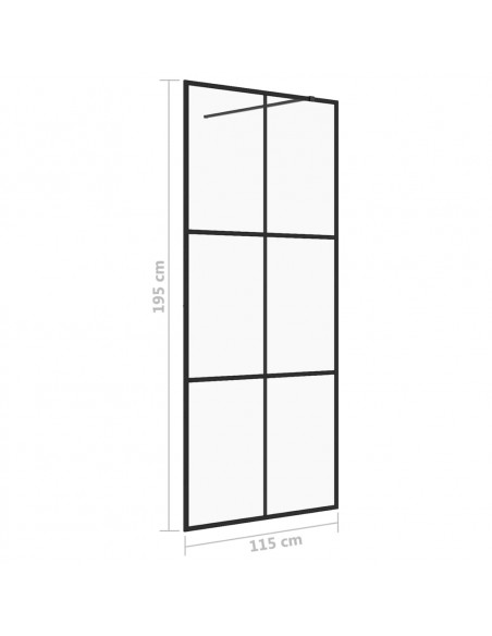 Parete per Doccia Walk-in Vetro Trasparente ESG 115x195cm Nera