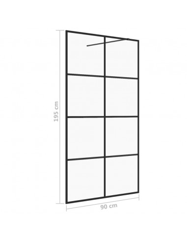 Parete per Doccia Walk-in Vetro Trasparente ESG 90x195 cm Nera