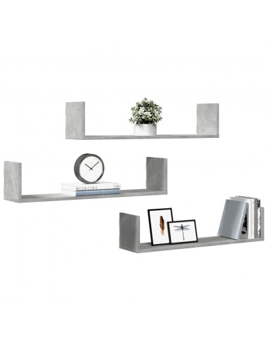 Mensole a Parete 3pz Grigio Cemento 80x18x18 cm in Truciolato
