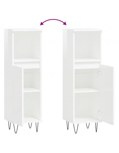 Armadietto Bagno Bianco Lucido 30x30x100cm in Legno Multistrato