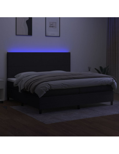 Letto a Molle Materasso e LED Nero 200x200cm in Tessuto