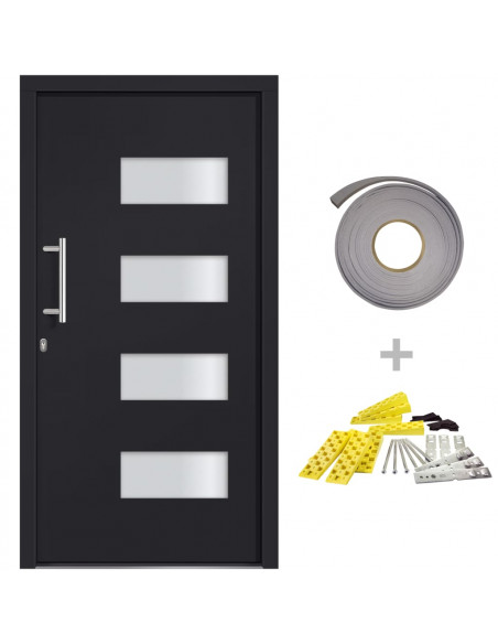 Porta d'Ingresso in Alluminio e PVC Antracite 110x210 cm