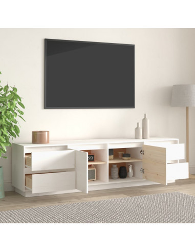 Mobile Porta TV Bianco 176x37x47,5 cm in Legno Massello di Pino