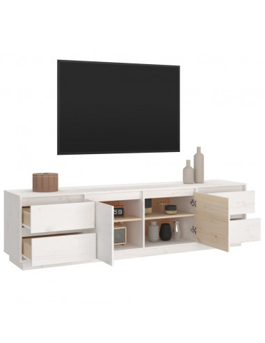 Mobile Porta TV Bianco 176x37x47,5 cm in Legno Massello di Pino