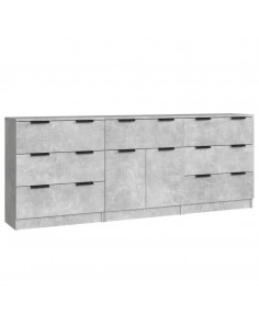 Credenze 3 pz Grigio Cemento in Legno Multistrato 2