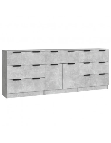 Credenze 3 pz Grigio Cemento in Legno Multistrato