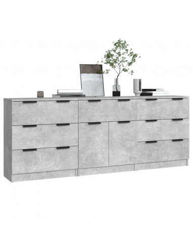 Credenze 3 pz Grigio Cemento in Legno Multistrato