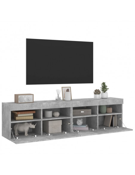 Mobili TV a Parete con Luci LED 2pz Grigio Cemento 80x30x40cm