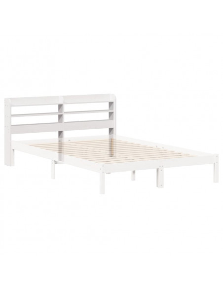 Testiera con Ripiani Bianca 140 cm in Legno Massello di Pino