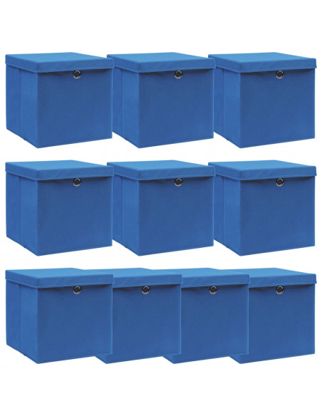 Scatole Portaoggetti con Coperchi 10pz Blu 32x32x32 cm Tessuto