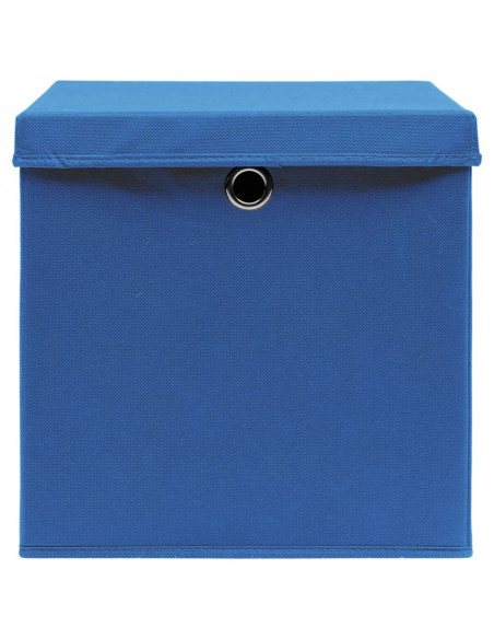 Scatole Portaoggetti con Coperchi 10pz Blu 32x32x32 cm Tessuto